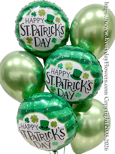 St. Patrick’s Day foil balloons with coordinating green latex balloons