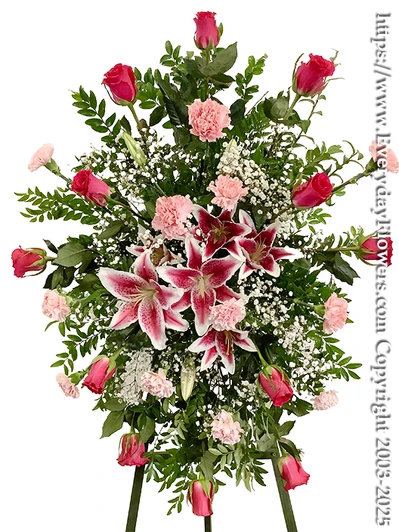 Pink Roses & Stargazer Lily Standing Spray