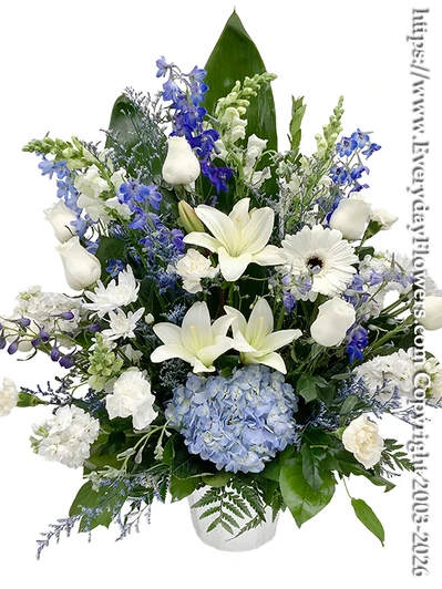 Blue & White Garden Tribute Flower Arrangement