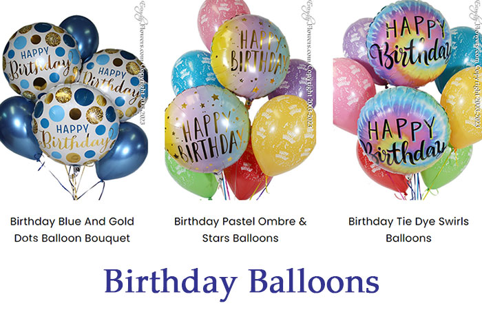 Birthday Blue And Gold Dots Balloon Bouquet - Delivery by Everyday Flowers