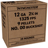 Winchester Ammunition Service Grade 12 Gauge 2.75 in 00 Buck Buckshot Shotgun Ammo - 25rd Box