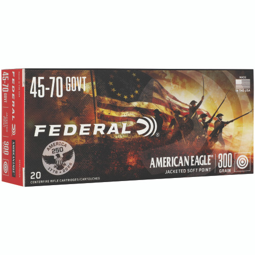Federal American Eagle 45-70 Government 300gr Solid Base Rifle Ammo - 20rd Box 250th Anv Sp - Image 2
