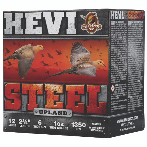HEVI-Shot Hevi-Steel Upland 12 Gauge 2.75 in #6 Shot Steel Shot Shotgun Ammo - 25rd Box