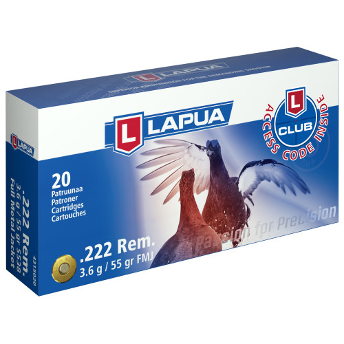 Lapua Full Metal Jacket 222 Remington 55gr Full Metal Jacket Rifle Ammo - 20rd Box