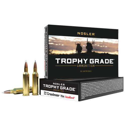 NOSLER Trophy Grade 22 Creedmoor 70gr AccuBond Rifle Ammo - 20rd Box