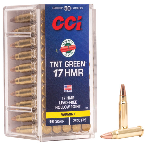 CCI Ammunition TNT Green 17 HMR 16gr Hollow Point Rimfire Ammo - 50rd Box