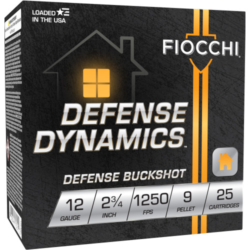 Fiocchi Ammunition Defense Dynamics 12 Gauge 2.75 in 1 Buck Buckshot Shotgun Ammo - 25rd Box