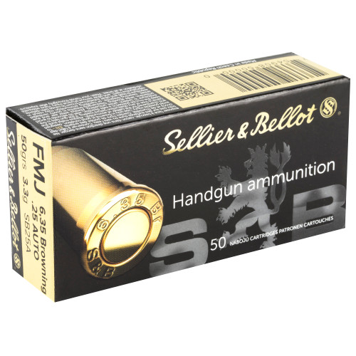 Sellier & Bellot Pistol 25 ACP 50gr Full Metal Jacket Handgun Ammo - 50rd Box - Image 2