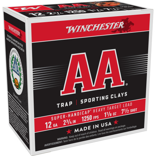 Winchester Ammunition AA Super Handicap 12 Gauge 2.75 in #7.5 Shot Shotshell Shotgun Ammo - 25rd Box