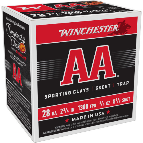 Winchester Ammunition AA 28 Gauge 2.75 in #8 Shot Shotshell Shotgun Ammo - 25rd Box Spr Spt