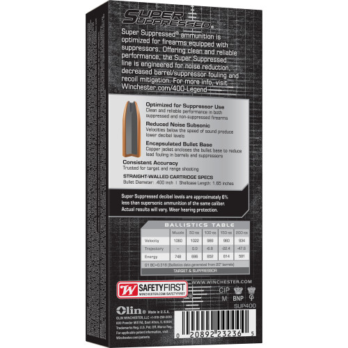 Winchester Ammunition Super Suppressed 400 Legend 300gr Open Tip Rifle Ammo - 20rd Box - Image 2