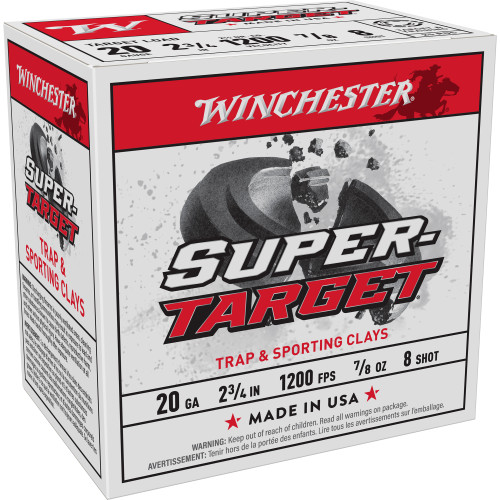 Winchester Ammunition Super Target 20 Gauge 2.75 in #8 Shot Shotshell Shotgun Ammo - 25rd Box