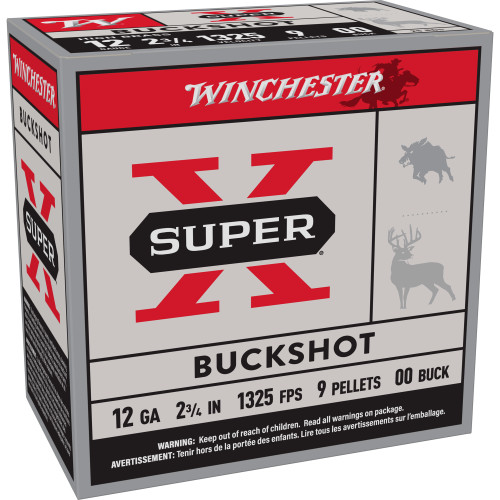 Winchester Ammunition Super-X 12 Gauge 2.75 in 00 Buck Buckshot Shotgun Ammo - 25rd Box