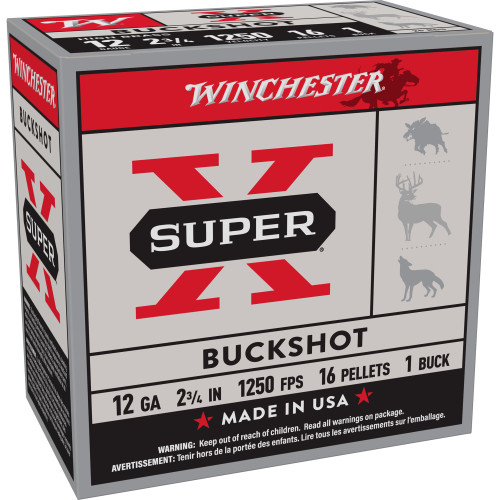 Winchester Ammunition Super-X 12 Gauge 2.75 in 1 Buck Buckshot Shotgun Ammo - 25rd Box
