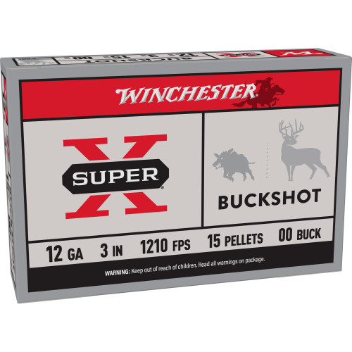 Winchester Ammunition Super-X 12 Gauge 3 in 00 Buck Buckshot Shotgun Ammo - 5rd Box