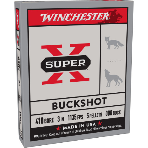Winchester Ammunition Super-X 410 Bore 3 in 000 Buck Buckshot Shotgun Ammo - 5rd Box