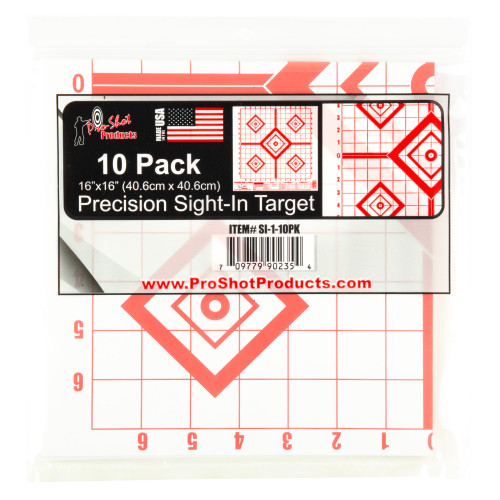 Pro-Shot Sight In Paper Targets - 16in x 16in Red Grid, 10 Pack