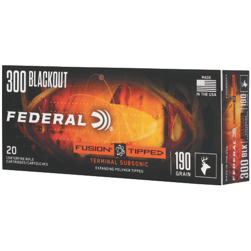 Federal Fusion Tipped 300 Blackout Ammo - 190gr Polymer Tip, 20 Rounds, Bonded Hunting