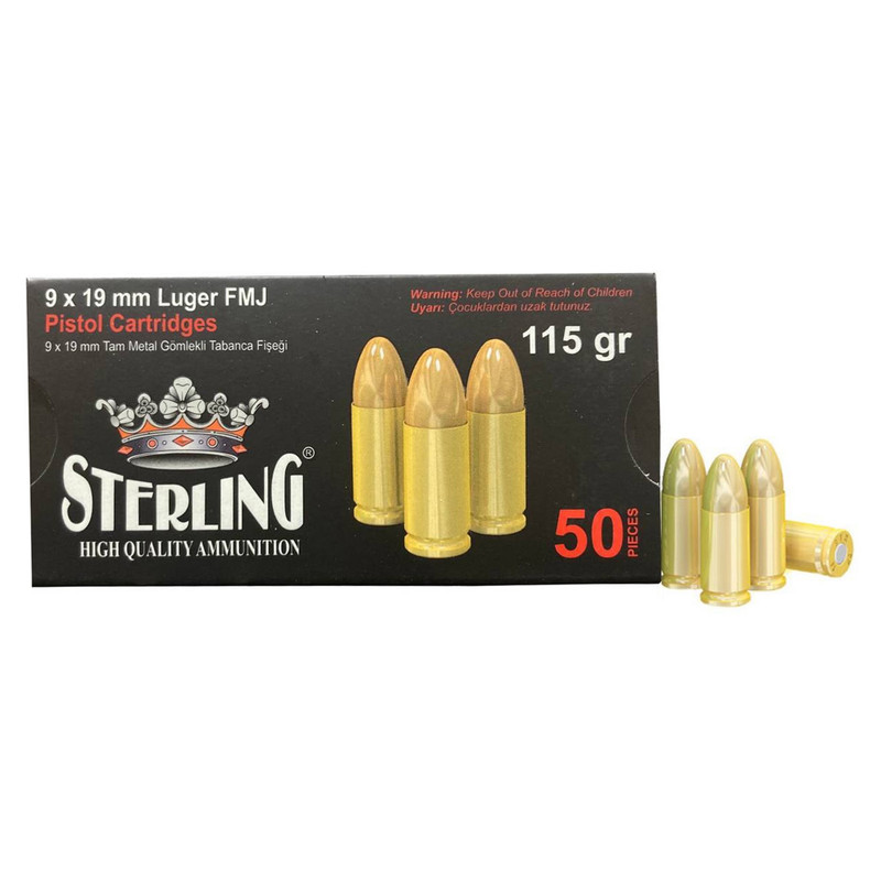 Sterling 9mm 115gr Full Metal Jacket Handgun Ammo - 50rd Box