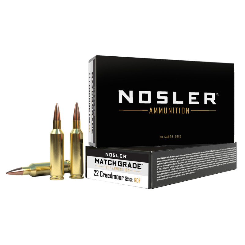 NOSLER Reduced Drag Factor 22 Creedmoor 85gr Boat Tail Hollow Point Rifle Ammo - 20rd Box
