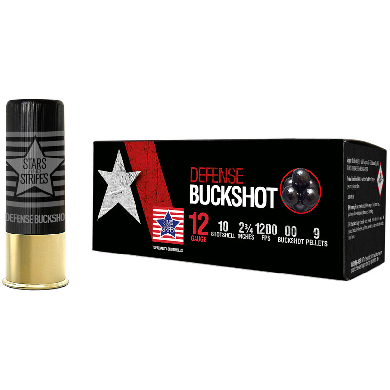 Stars and Stripes Defense Ammunition and Stripes Defense 12 Gauge 2.75 in 00 Buck Buckshot Shotgun Ammo - 10rd Box