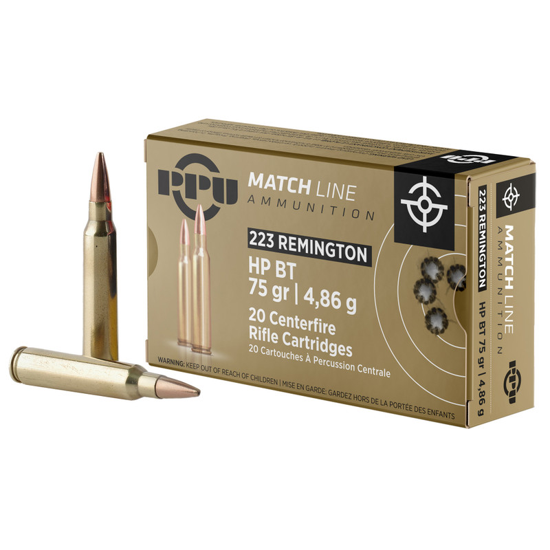Prvi Partizan Match 223 Remington 75gr Boat Tail Hollow Point Rifle Ammo - 20rd Box