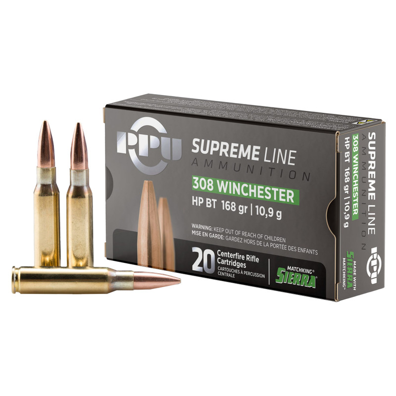Prvi Partizan Supreme 308 Winchester 168gr Boat Tail Hollow Point Rifle Ammo - 20rd Box