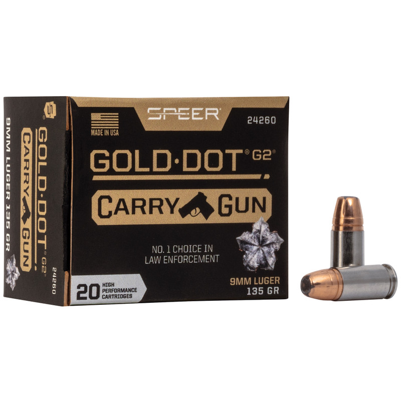 Speer Ammunition Gold Dot 9mm 135gr Gold Dot Hollow Point Handgun Ammo - 20rd Box