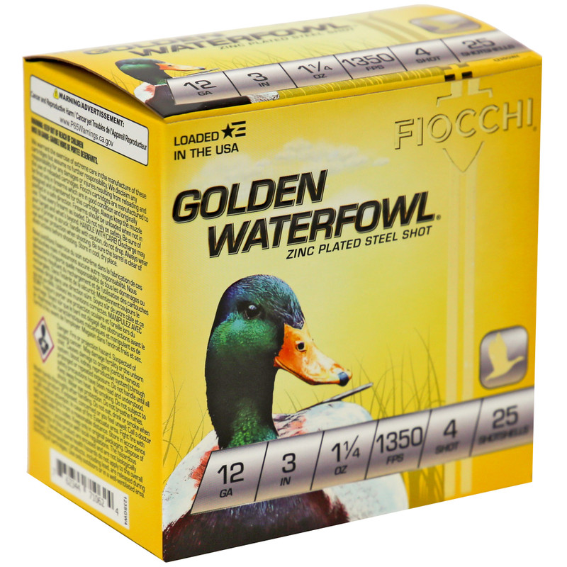 Fiocchi Ammunition Golden Waterfowl 12 Gauge 3 in #4 Shot Steel Shot Shotgun Ammo - 25rd Box - Image 2