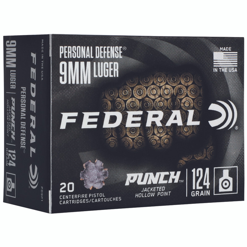 Federal Premium 9mm 124gr Hollow Point Handgun Ammo - 20rd Box Punch Punch
