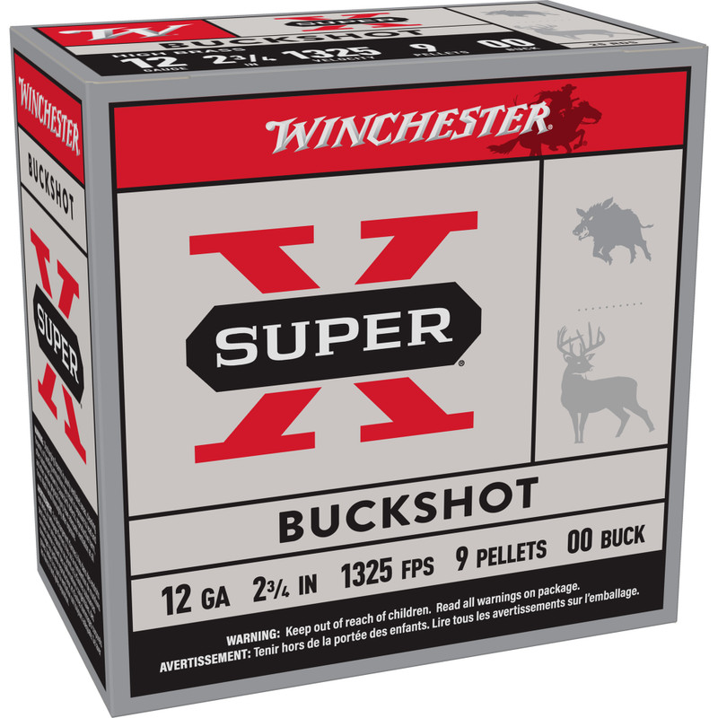 Winchester Ammunition Super-X 12 Gauge 2.75 in 00 Buck Buckshot Shotgun Ammo - 25rd Box