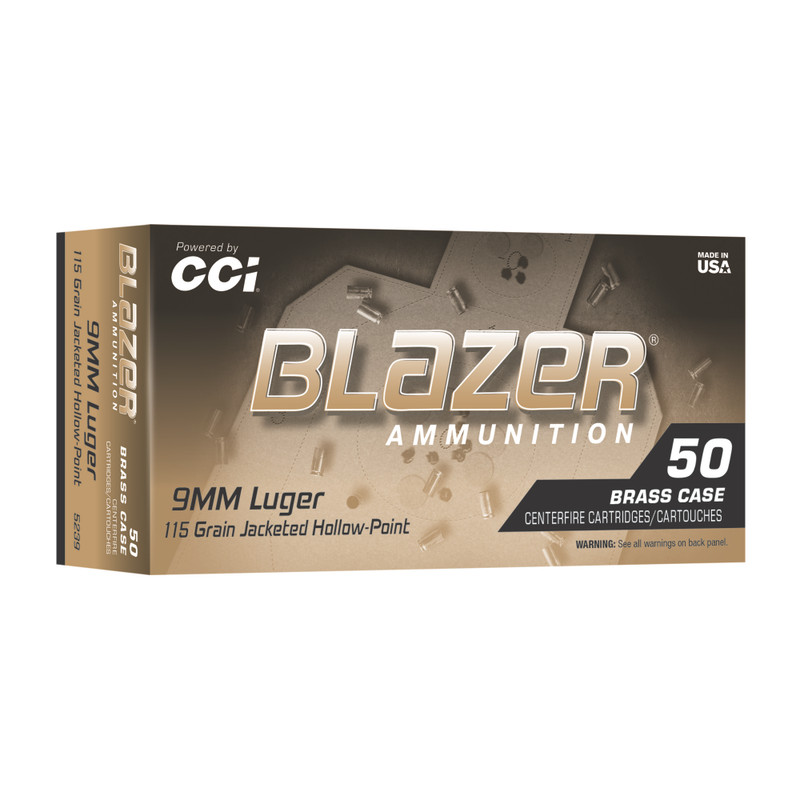 Blazer Ammo Brass Hollow Point 9mm 115 Grain 50rd Box Handgun Ammo