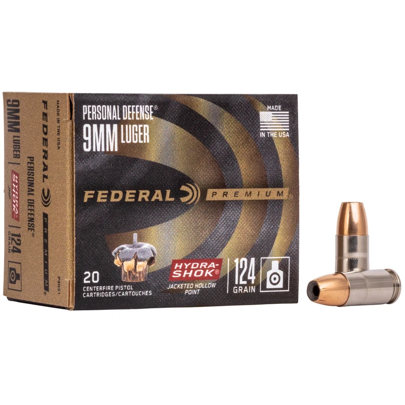 Federal Hydra-Shok 9mm 124 Grain Hollow Point 20rd Box Handgun Ammo