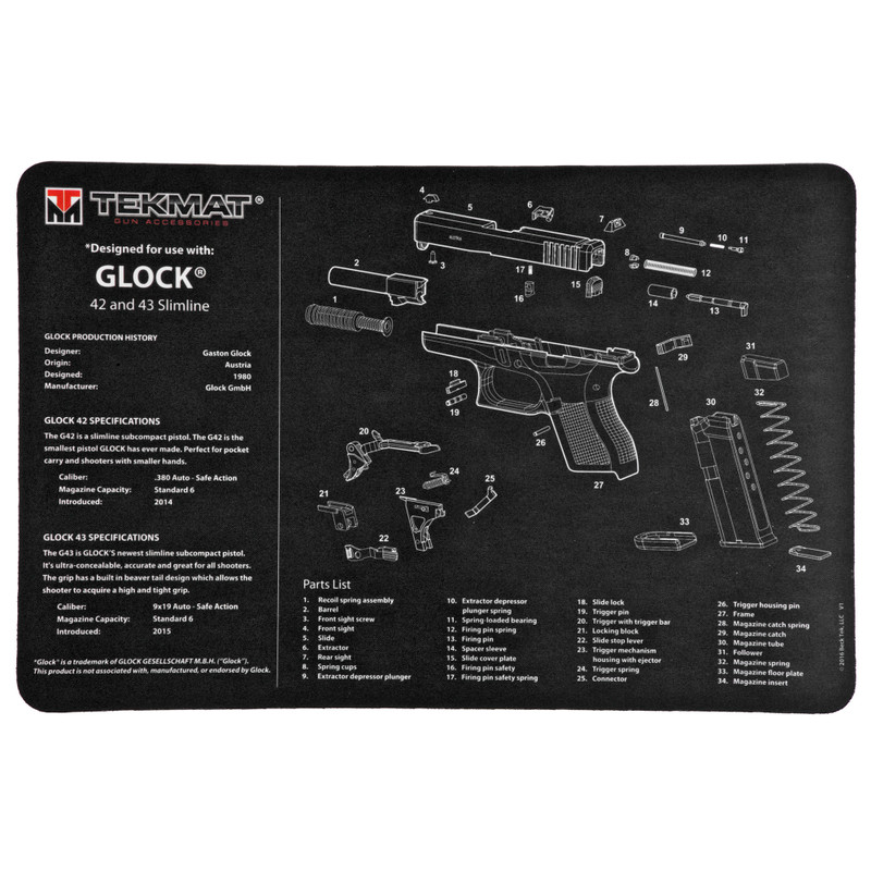 Buy Tekmat Pistol Mat for Glock 42/43, Black at the best prices only on utfirearms.com