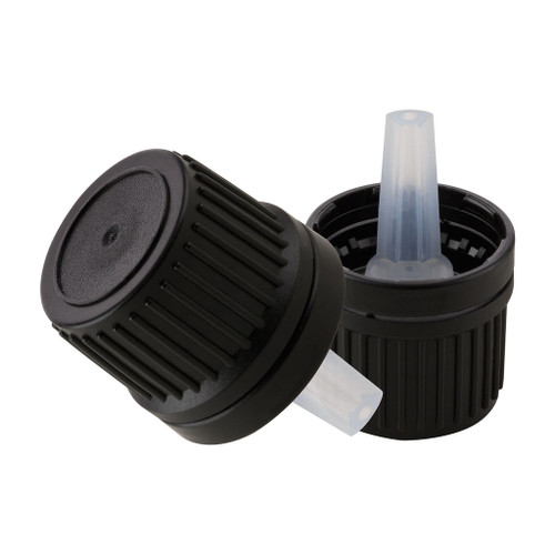 18mm Black Plastic Tamper Evident Cap with Vertical Dropper Plug