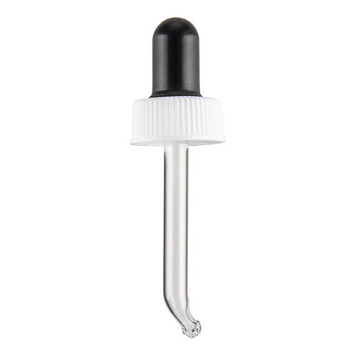 20mm Black & White Plastic Dropper Cap 60mm Glass Bent Bulb Pipette