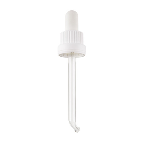 18mm White Plastic Tamper Evident Dropper Cap 89mm Glass Bent Bulb Pipette