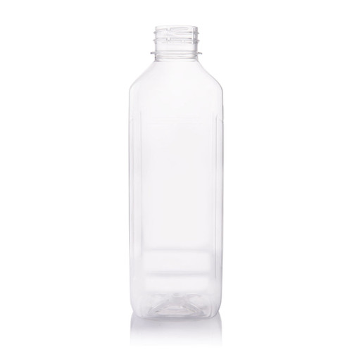 1ltr Clear Plastic Square Warm Fill Bottle 38mm T/E Finish - Carton