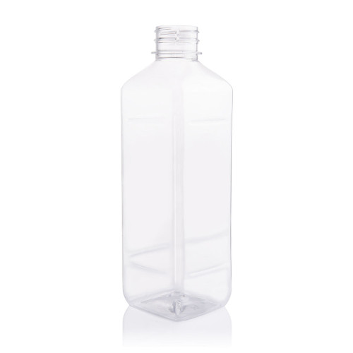 1ltr Clear Plastic Square Warm Fill Bottle 38mm T/E Finish - Carton