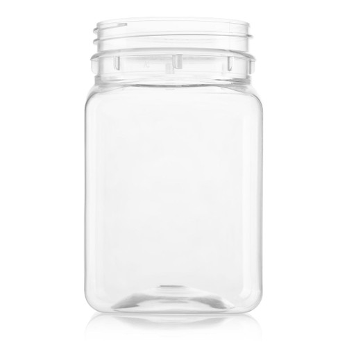 400ml Clear Plastic Square Food Jar 63mm T/E Finish - Carton