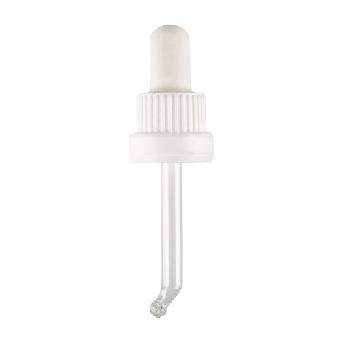 18mm White Plastic T/E Dropper Cap 67mm Glass Bent Bulb Pipette