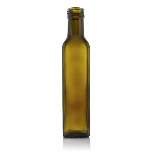 250ml Antique Green Glass Square Marasca Bottle 31.5mm T/E Finish - Pack