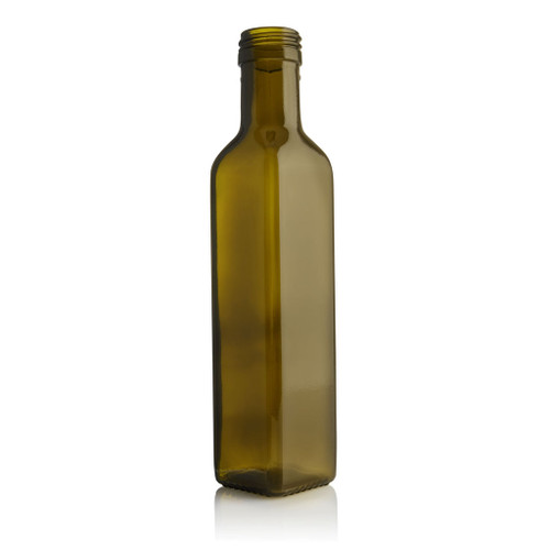 250ml Antique Green Glass Square Marasca Bottle 31.5mm T/E Finish - Pack