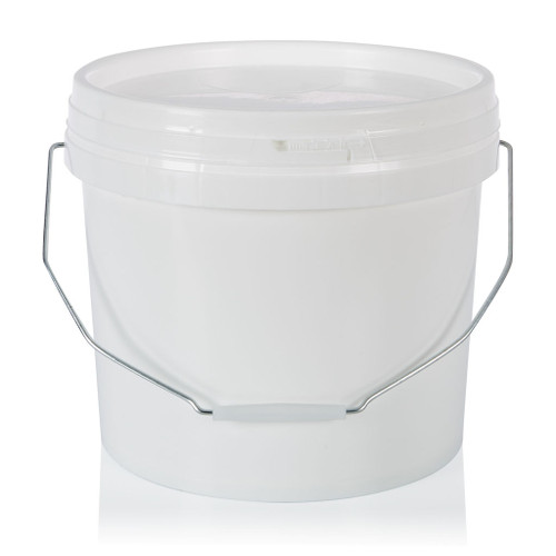 10Ltr White Plastic Round Pail T/E Finish and Metal Handle - Sleeve