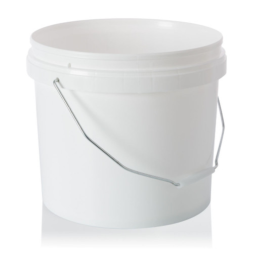 10Ltr White Plastic Round Pail T/E Finish and Metal Handle - Sleeve