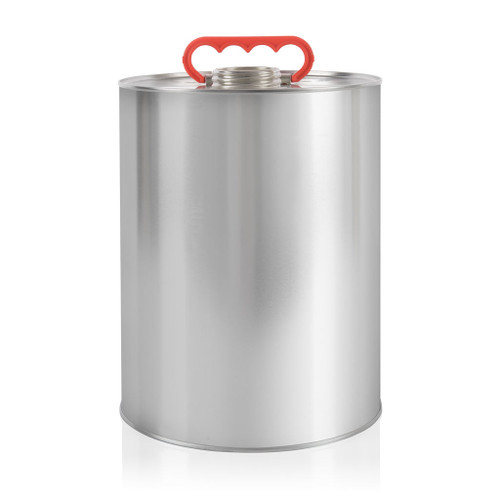 5Ltr Silver Plain Both Sides Tinplate Round 'Poison' Embossed Drum with Red Handle