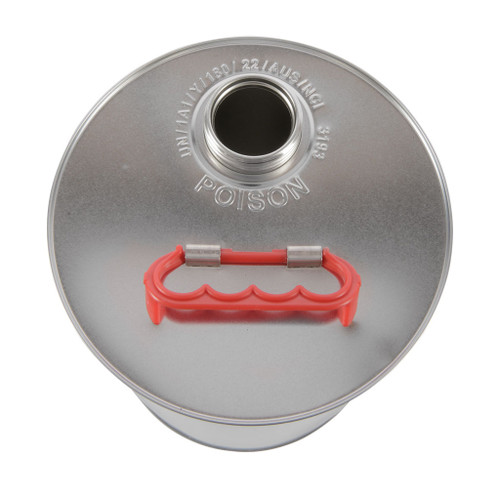 5Ltr Silver Plain Both Sides Tinplate Round 'Poison' Embossed Drum with Red Handle