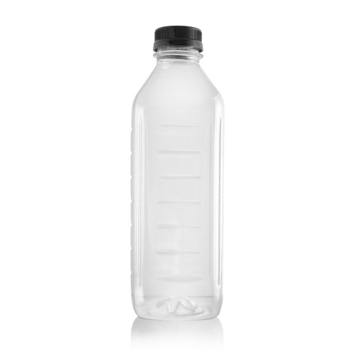 1Ltr Clear Plastic Square Ribbed Bottle 38mm Screw Finish