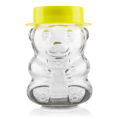 280ml Flint Glass Honey Bear Jar 58mm Twist Cap and Yellow Hat