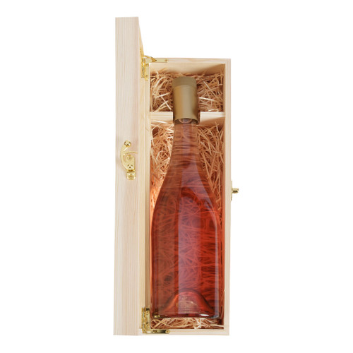 Single Bottle Pine Wood Hinged Lid Gift Box
